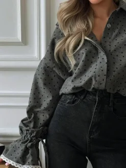 Best Women Heart Print Button Down Shirt Blouses & Shirts|Tops