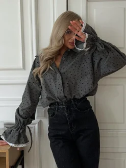 Best Women Heart Print Button Down Shirt Blouses & Shirts|Tops