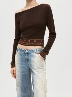 Online Wool-Blend Asymmetrical Crop Knit Top Sweater Tops|Sweaters & Cardigans