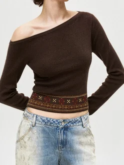 Online Wool-Blend Asymmetrical Crop Knit Top Sweater Tops|Sweaters & Cardigans
