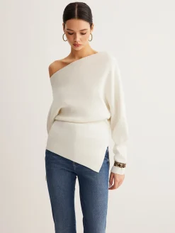 Wool-Blend Asymmetrical Neck Knit Top Sweater Tops|Sweaters & Cardigans