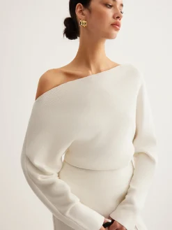 Wool-Blend Asymmetrical Neck Knit Top Sweater Tops|Sweaters & Cardigans