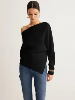 Wool-Blend Asymmetrical Neck Knit Top Sweater Tops|Sweaters & Cardigans