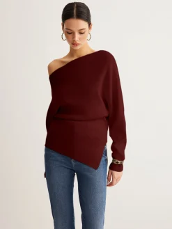 Wool-Blend Asymmetrical Neck Knit Top Sweater Tops|Sweaters & Cardigans
