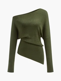 Wool-Blend Asymmetrical Neck Knit Top Sweater Tops|Sweaters & Cardigans