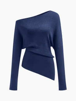 Wool-Blend Asymmetrical Neck Knit Top Sweater Tops|Sweaters & Cardigans
