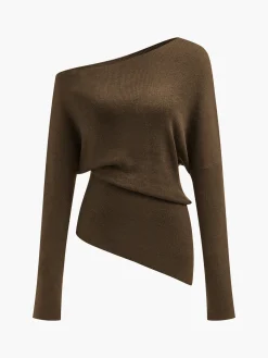 Wool-Blend Asymmetrical Neck Knit Top Sweater Tops|Sweaters & Cardigans
