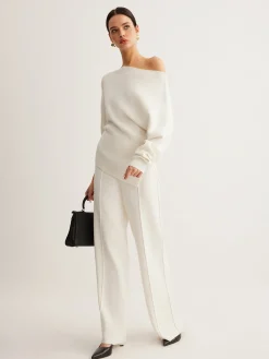 Wool-Blend Asymmetrical Neck Knit Top Sweater Tops|Sweaters & Cardigans