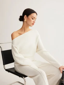Wool-Blend Asymmetrical Neck Knit Top Sweater Tops|Sweaters & Cardigans