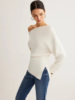 Wool-Blend Asymmetrical Neck Knit Top Sweater Tops|Sweaters & Cardigans