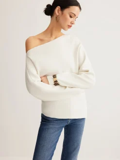 Wool-Blend Asymmetrical Neck Knit Top Sweater Tops|Sweaters & Cardigans