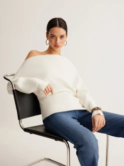 Wool-Blend Asymmetrical Neck Knit Top Sweater Tops|Sweaters & Cardigans