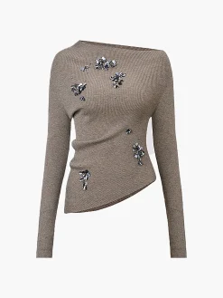 Clearance Wool-Blend Asymmetrical Sequins Knit Top Knitwear|Matching Sets