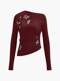 Clearance Wool-Blend Asymmetrical Sequins Knit Top Knitwear|Matching Sets