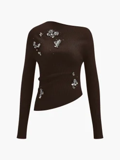Clearance Wool-Blend Asymmetrical Sequins Knit Top Knitwear|Matching Sets