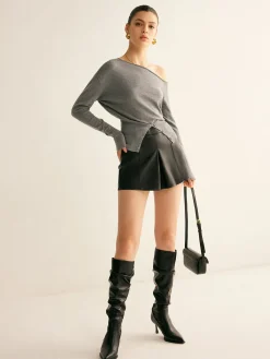 Sale Wool-Blend Asymmetrical Slit Top Sweater Tops|Sweaters & Cardigans