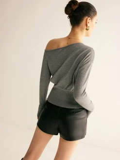 Sale Wool-Blend Asymmetrical Slit Top Sweater Tops|Sweaters & Cardigans