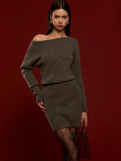 Wool-Blend Asymmetrical Sweater Dress Black Dresses|Sweater Dresses