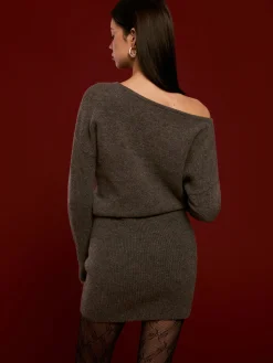 Wool-Blend Asymmetrical Sweater Dress Black Dresses|Sweater Dresses
