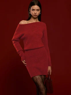 Wool-Blend Asymmetrical Sweater Dress Black Dresses|Sweater Dresses