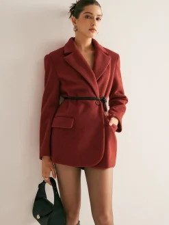 Sale Wool-Blend Belted Blazer With Shoulder Pads Outerwear|Blazers