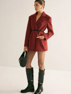 Sale Wool-Blend Belted Blazer With Shoulder Pads Outerwear|Blazers