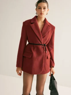 Sale Wool-Blend Belted Blazer With Shoulder Pads Outerwear|Blazers