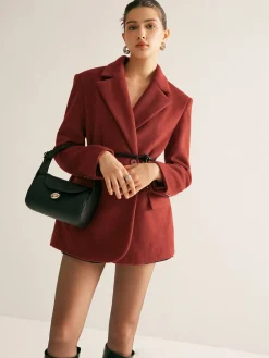 Sale Wool-Blend Belted Blazer With Shoulder Pads Outerwear|Blazers