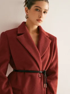 Sale Wool-Blend Belted Blazer With Shoulder Pads Outerwear|Blazers