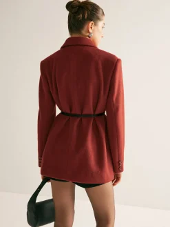 Sale Wool-Blend Belted Blazer With Shoulder Pads Outerwear|Blazers