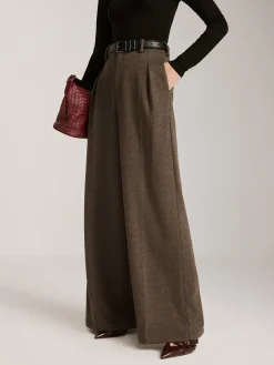 Wool-Blend Chevron Wide-Leg Pants Without Belt Pants|Bottoms