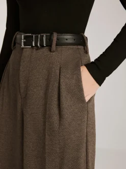 Wool-Blend Chevron Wide-Leg Pants Without Belt Pants|Bottoms