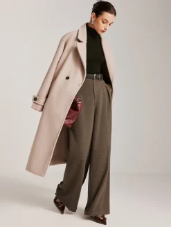 Wool-Blend Chevron Wide-Leg Pants Without Belt Pants|Bottoms