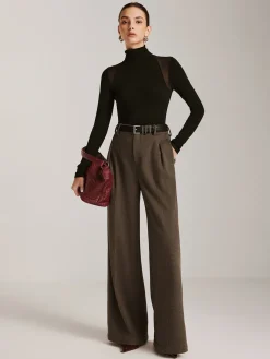 Wool-Blend Chevron Wide-Leg Pants Without Belt Pants|Bottoms