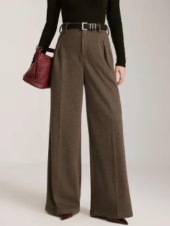 Wool-Blend Chevron Wide-Leg Pants Without Belt Pants|Bottoms