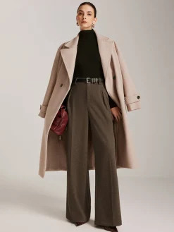 Wool-Blend Chevron Wide-Leg Pants Without Belt Pants|Bottoms