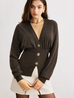 Sale Wool-Blend Cinched Button Knit Outerwear Sweater Tops|Outerwear