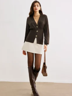 Sale Wool-Blend Cinched Button Knit Outerwear Sweater Tops|Outerwear