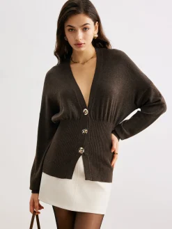 Sale Wool-Blend Cinched Button Knit Outerwear Sweater Tops|Outerwear