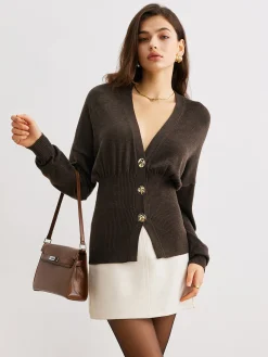 Sale Wool-Blend Cinched Button Knit Outerwear Sweater Tops|Outerwear