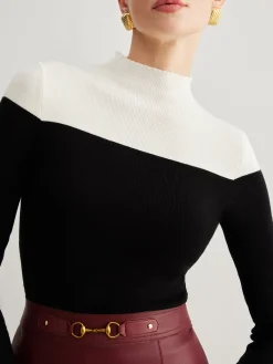 Outlet Wool-Blend Color Block Knit Top Sweater Tops|Sweaters & Cardigans