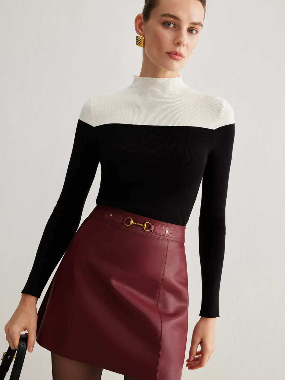 Outlet Wool-Blend Color Block Knit Top Sweater Tops|Sweaters & Cardigans