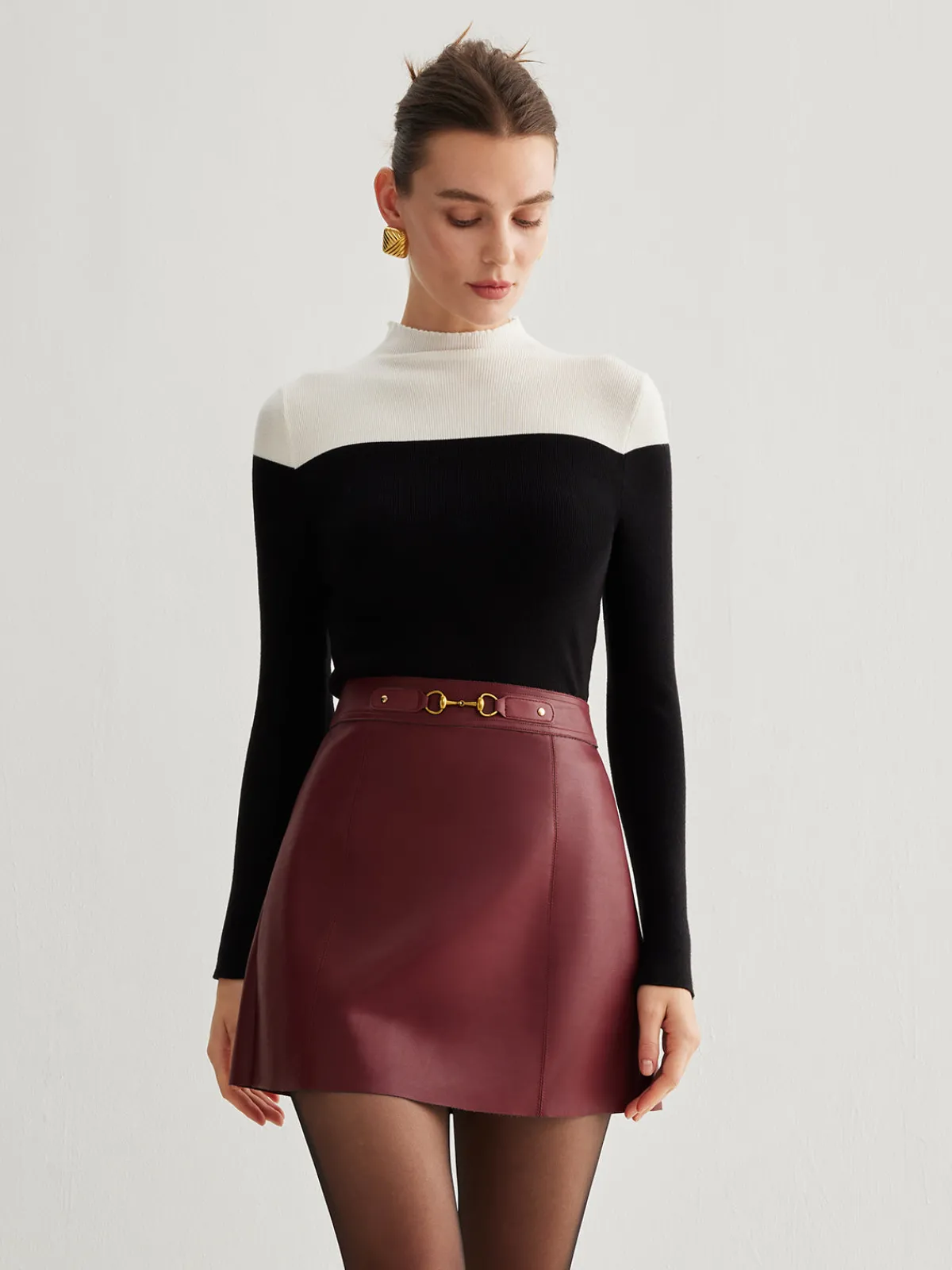 Outlet Wool-Blend Color Block Knit Top Sweater Tops|Sweaters & Cardigans