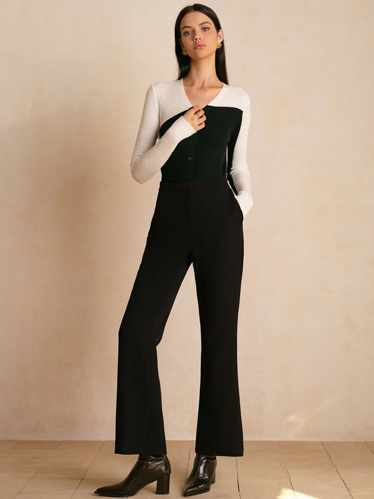 Wool-Blend Color Block Slim Cardigan Knitwear|Tops