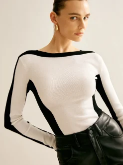 New Wool-Blend Color Block Slim Sweater Sweater Tops|Sweaters & Cardigans