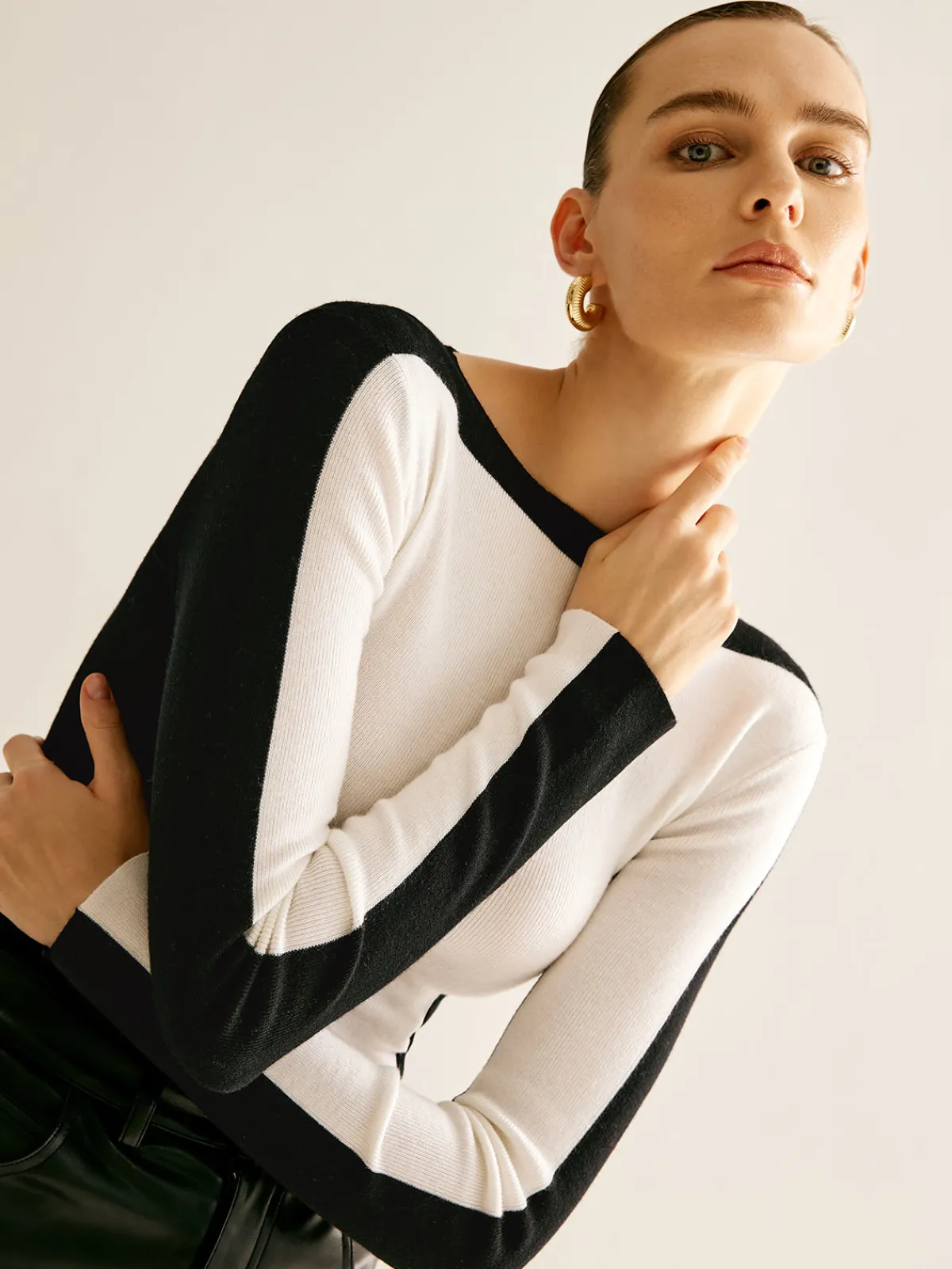 New Wool-Blend Color Block Slim Sweater Sweater Tops|Sweaters & Cardigans