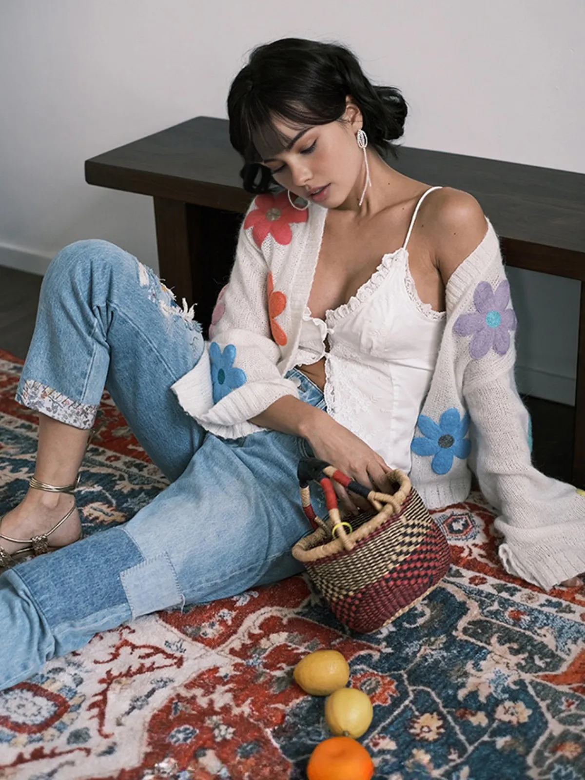 Online Wool-Blend Colorful Flower Cardigan Cardigans|Sweaters & Cardigans