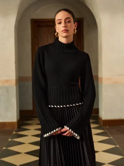 Online Wool-Blend Contrast Binding Ribbed Knit Top Knitwear|Tops
