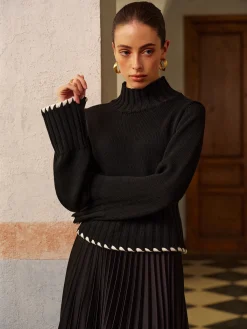 Online Wool-Blend Contrast Binding Ribbed Knit Top Knitwear|Tops