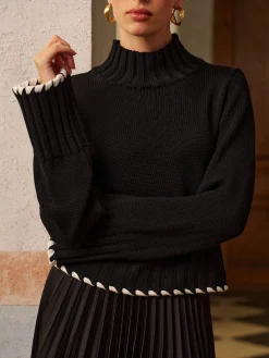 Online Wool-Blend Contrast Binding Ribbed Knit Top Knitwear|Tops